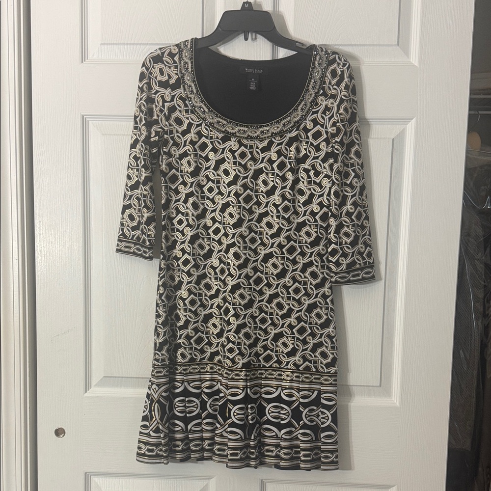 White House Black Market Black and Cream Mini Dress